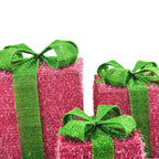 HOUSEVITAMIN SET VAN 3 LED KERSTCADEAUS POLYSTYREEN ROZE/GROEN 15/20/25 CM