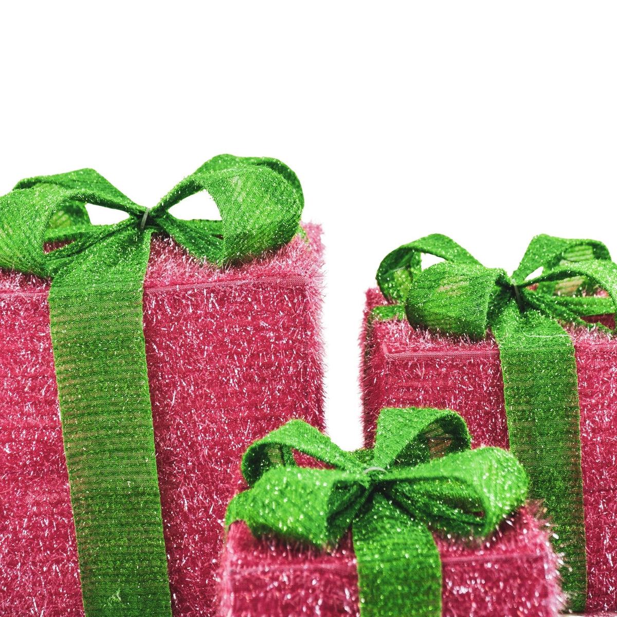HOUSEVITAMIN SET VAN 3 LED KERSTCADEAUS POLYSTYREEN ROZE/GROEN 15/20/25 CM