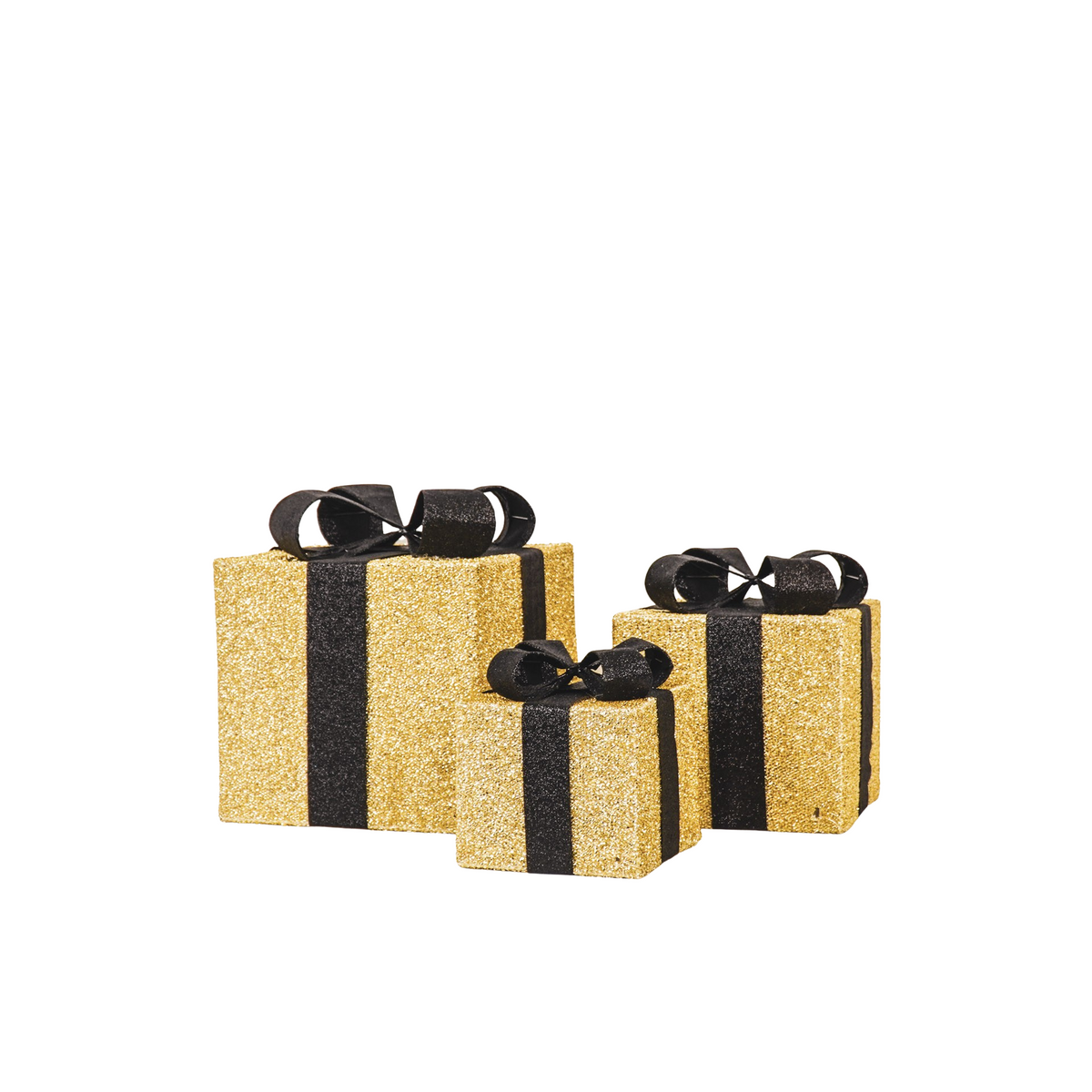 HOUSEVITAMIN SET VAN 3 LED KERSTCADEAUS POLYSTYREEN GOUD/ZWART 15/20/25 CM