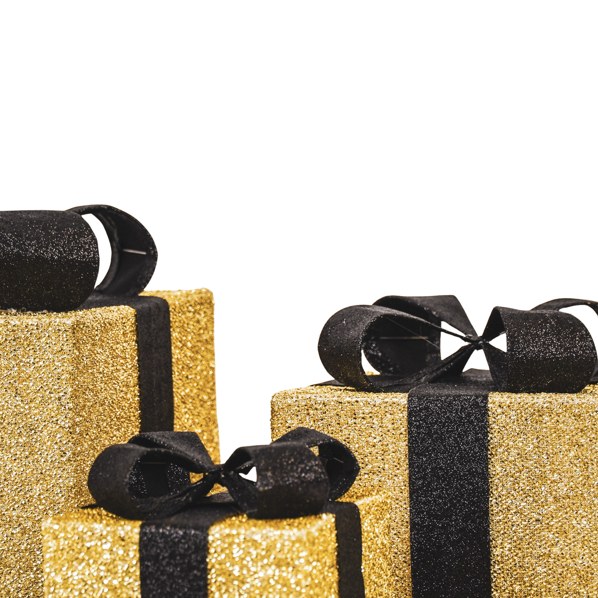HOUSEVITAMIN SET VAN 3 LED KERSTCADEAUS POLYSTYREEN GOUD/ZWART 15/20/25 CM