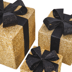 HOUSEVITAMIN SET VAN 3 LED KERSTCADEAUS POLYSTYREEN GOUD/ZWART 15/20/25 CM