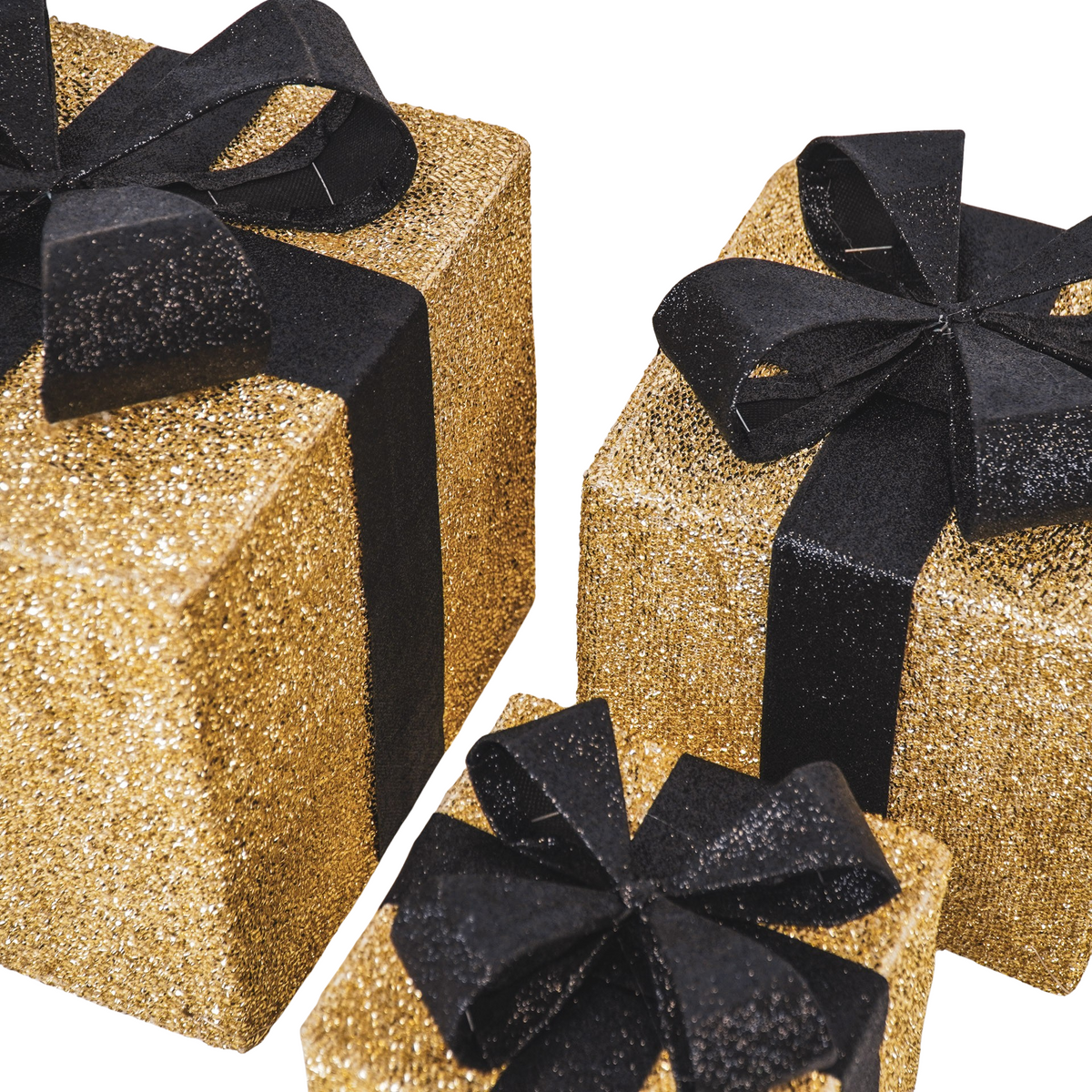 HOUSEVITAMIN SET VAN 3 LED KERSTCADEAUS POLYSTYREEN GOUD/ZWART 15/20/25 CM
