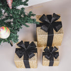 HOUSEVITAMIN SET VAN 3 LED KERSTCADEAUS POLYSTYREEN GOUD/ZWART 15/20/25 CM