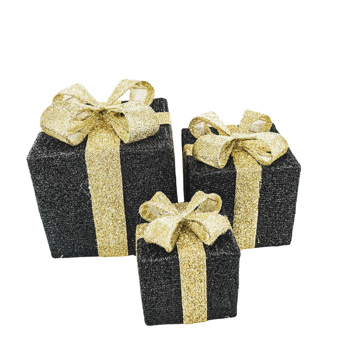 HOUSEVITAMIN SET VAN 3 LED KERSTCADEAUS POLYSTYREEN ZWART/GOUD 15/20/25 CM