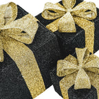 HOUSEVITAMIN SET VAN 3 LED KERSTCADEAUS POLYSTYREEN ZWART/GOUD 15/20/25 CM
