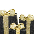 HOUSEVITAMIN SET VAN 3 LED KERSTCADEAUS POLYSTYREEN ZWART/GOUD 15/20/25 CM