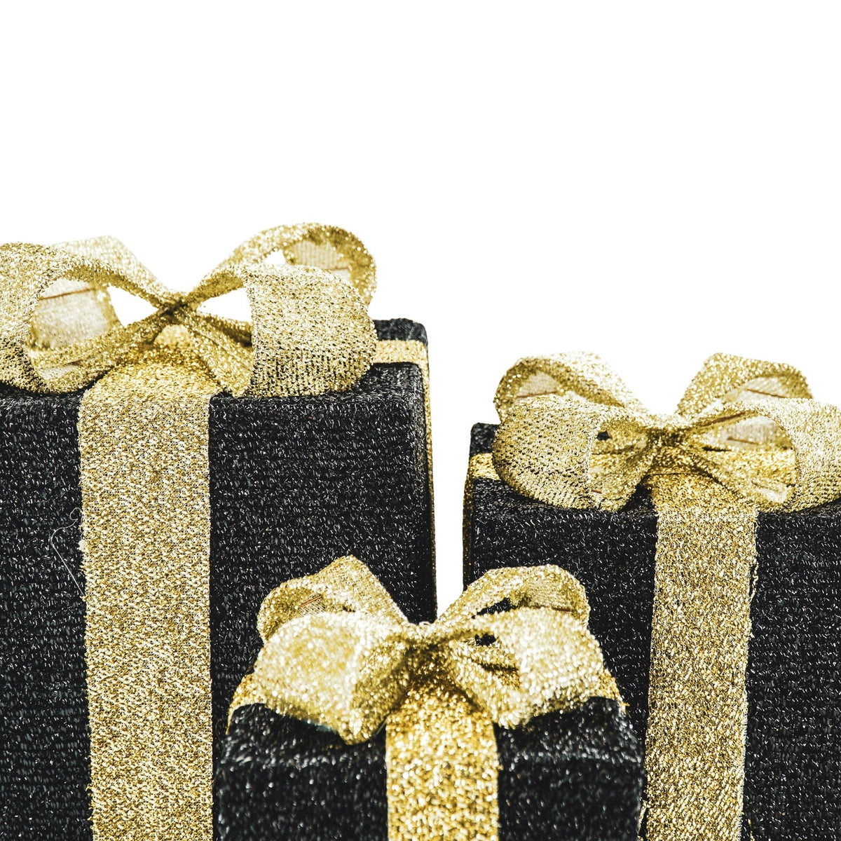 HOUSEVITAMIN SET VAN 3 LED KERSTCADEAUS POLYSTYREEN ZWART/GOUD 15/20/25 CM