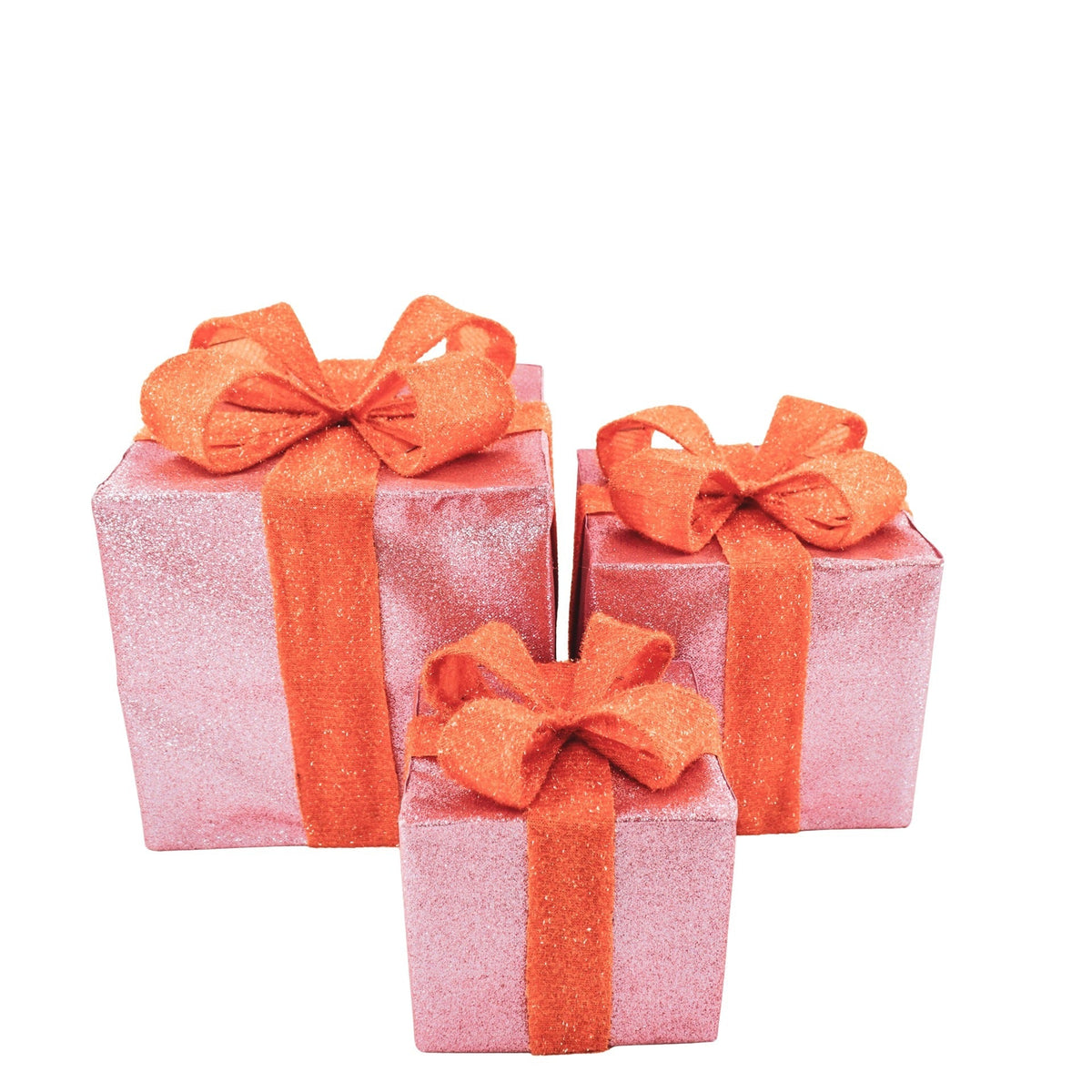 HOUSEVITAMIN SET VAN 3 LED KERSTCADEAUS POLYSTYREEN ROZE/ORANJE 15/20/25 CM
