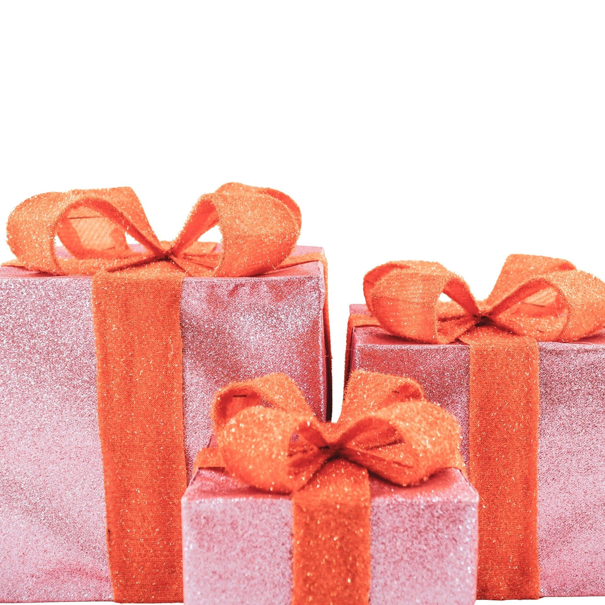 HOUSEVITAMIN SET VAN 3 LED KERSTCADEAUS POLYSTYREEN ROZE/ORANJE 15/20/25 CM