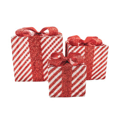 HOUSEVITAMIN SET VAN 3 LED KERSTCADEAUS POLYSTYREEN ROOD/WIT 15/20/25 CM