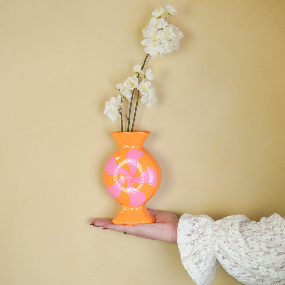 HOUSEVITAMIN VAAS TOFFEE CANDY KERAMIEK ROZE/ORANJE 20 CM