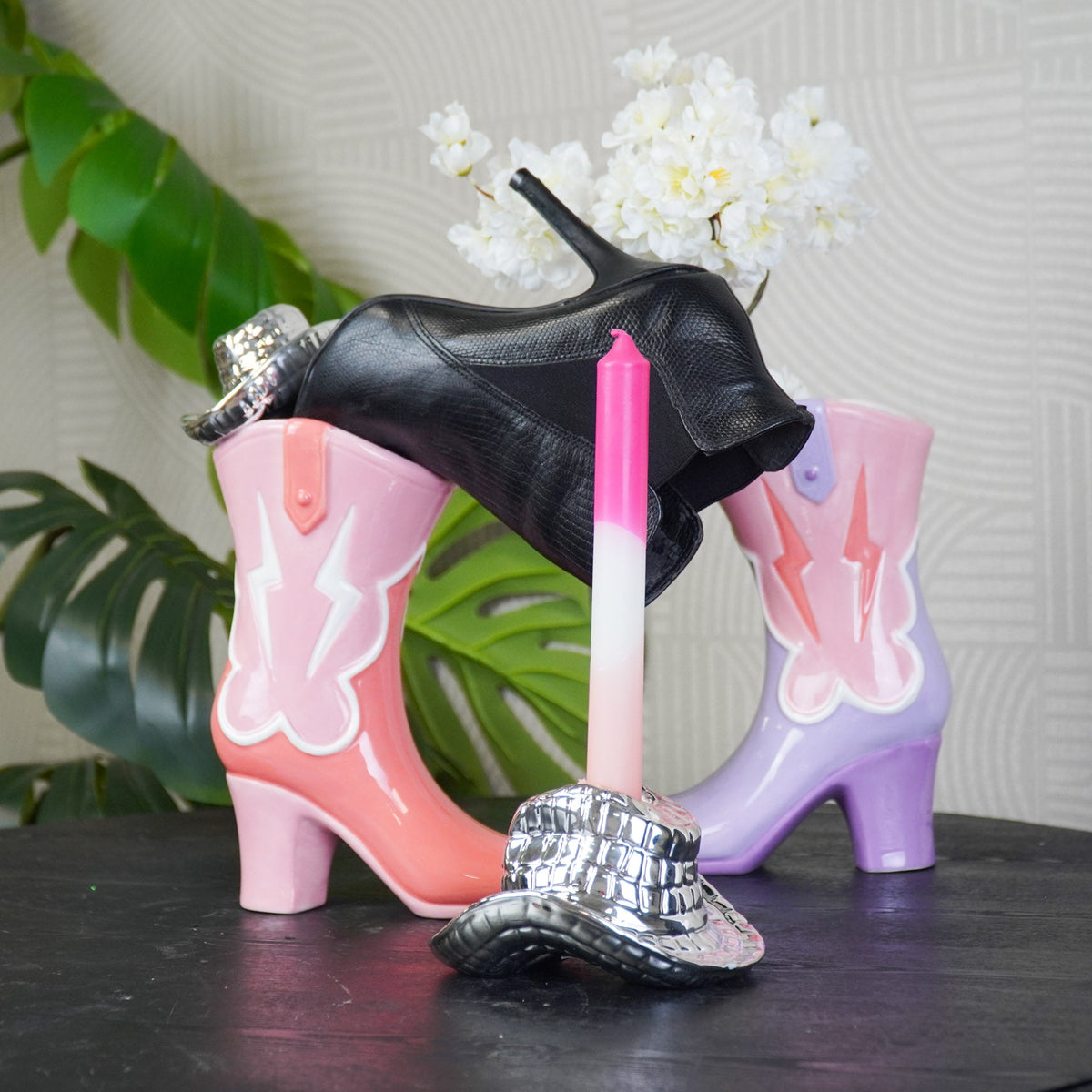 HOUSEVITAMIN VAAS BOOT KERAMIEK ROZE/ORANJE 26,5 CM