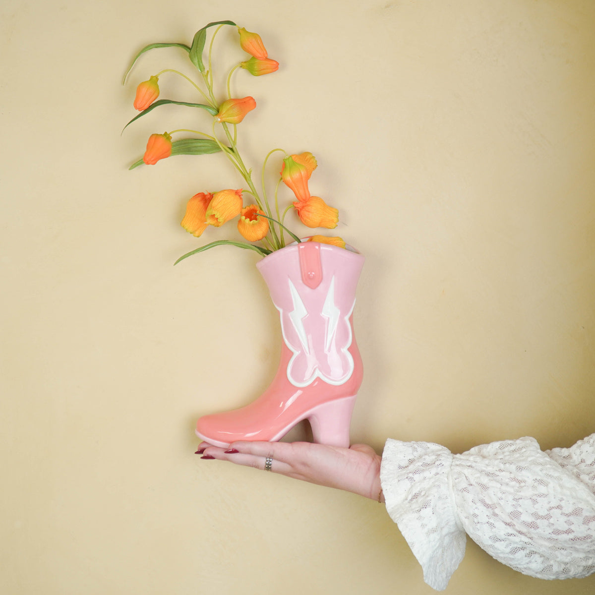 HOUSEVITAMIN VAAS BOOT KERAMIEK ROZE/ORANJE 26,5 CM