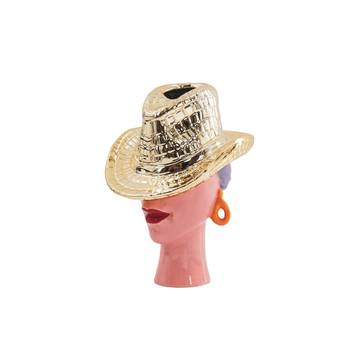 HOUSEVITAMIN VAAS LADY COWBOY HAT KERAMIEK LILA/GOUD 23,5 CM