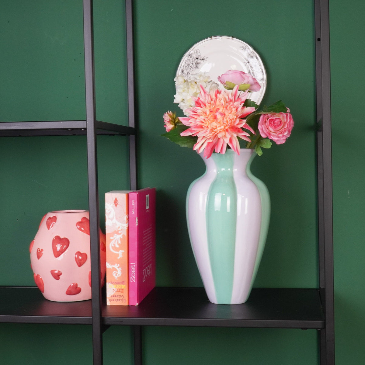 HOUSEVITAMIN VAAS PLEATED KERAMIEK LILA/GROEN 29,5 CM