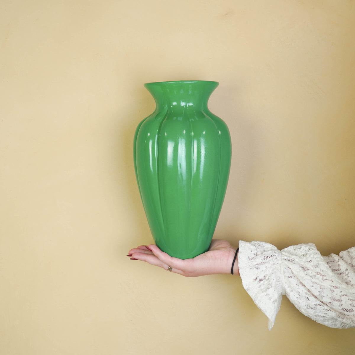HOUSEVITAMIN VAAS PLEATED KERAMIEK GROEN/LILA 29,5 CM