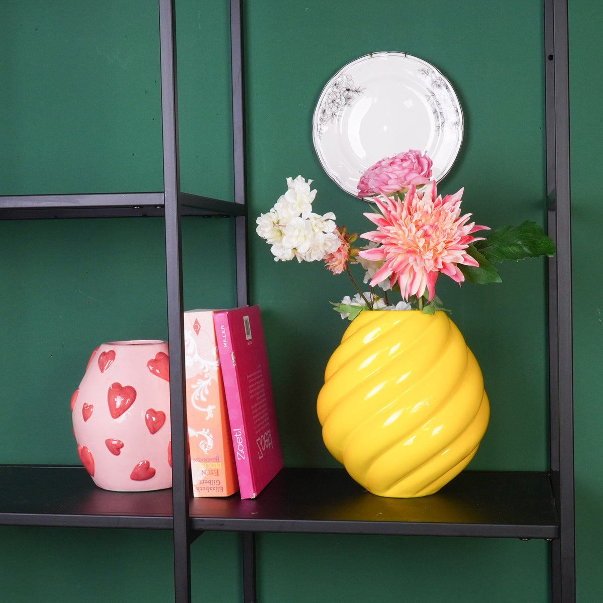 HOUSEVITAMIN VAAS SWIRL KERAMIEK GEEL 21,5 CM