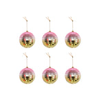 HOUSEVITAMIN SET VAN 6 KERSTHANGERS DISCOBAL SCHUIM/GLAS ROZE/GOUD 6 CM
