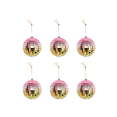HOUSEVITAMIN SET VAN 6 KERSTHANGERS DISCOBAL SCHUIM/GLAS ROZE/GOUD 6 CM