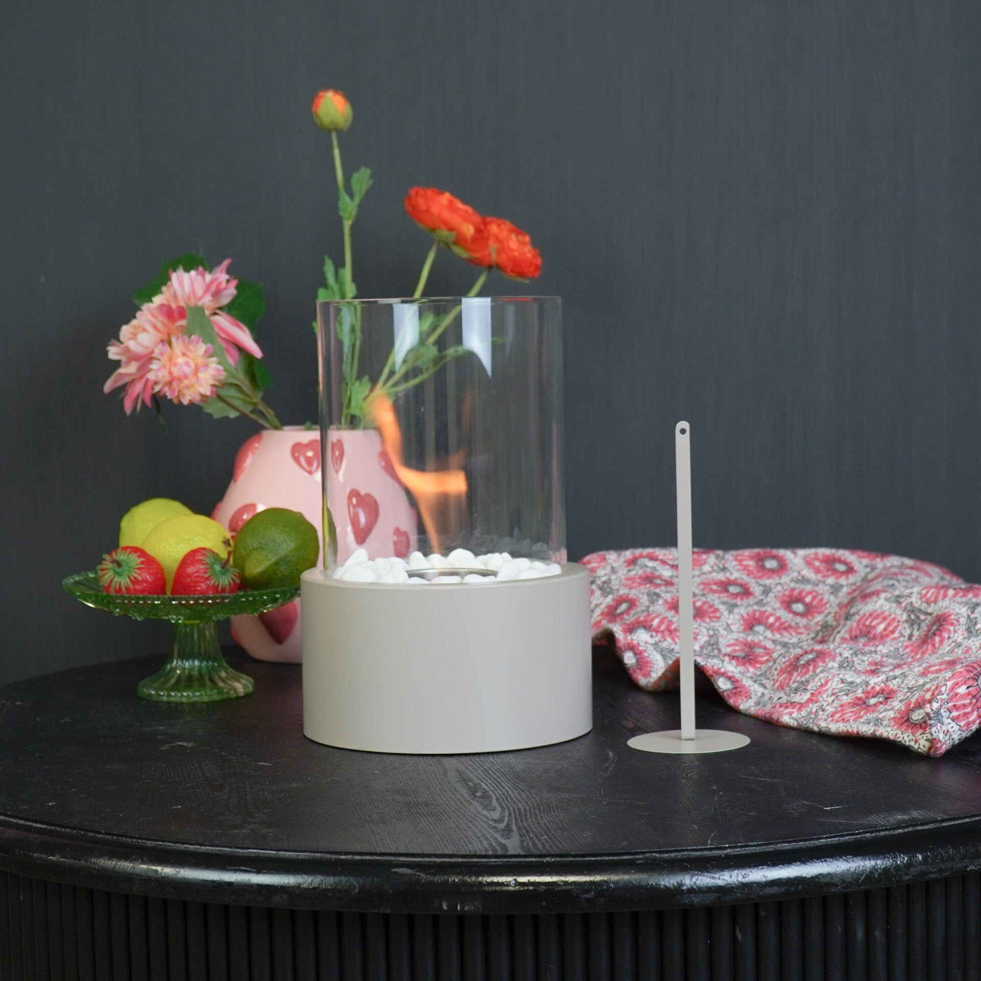 HOUSEVITAMIN TABLE BURNER ROUND METAL/GLASS TAUPE 18X18X26,5CM