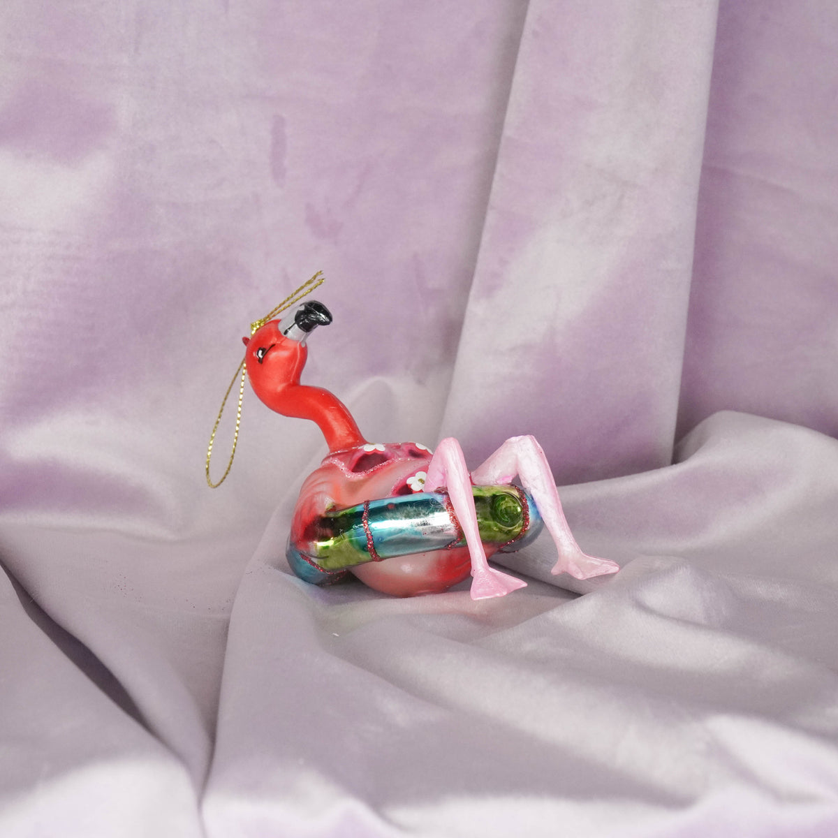 HOUSEVITAMIN KERSTHANGER FLAMINGO IN BIKINI GLAS ROZE 11,5 CM