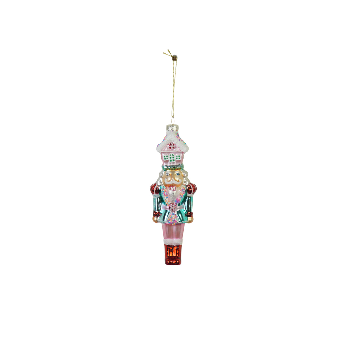 HOUSEVITAMIN KERSTHANGER NOTENKRAKER GLAS WIT/ROZE 17,5 CM