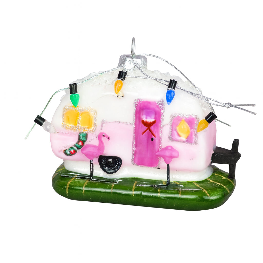 HOUSEVITAMIN KERSTHANGER HAPPY CARAVAN GLAS ROZE 10 CM