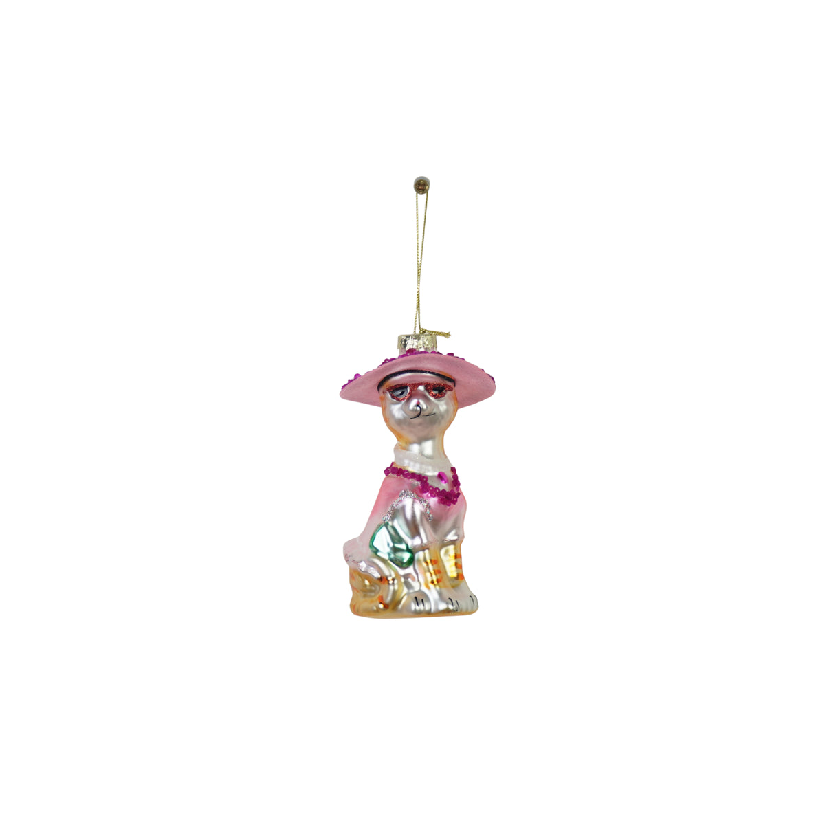 HOUSEVITAMIN KERSTHANGER DIVA KAT GLAS WIT/ROZE 12 CM