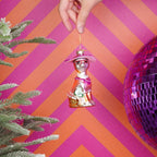 HOUSEVITAMIN KERSTHANGER DIVA KAT GLAS WIT/ROZE 12 CM