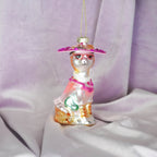 HOUSEVITAMIN KERSTHANGER DIVA KAT GLAS WIT/ROZE 12 CM