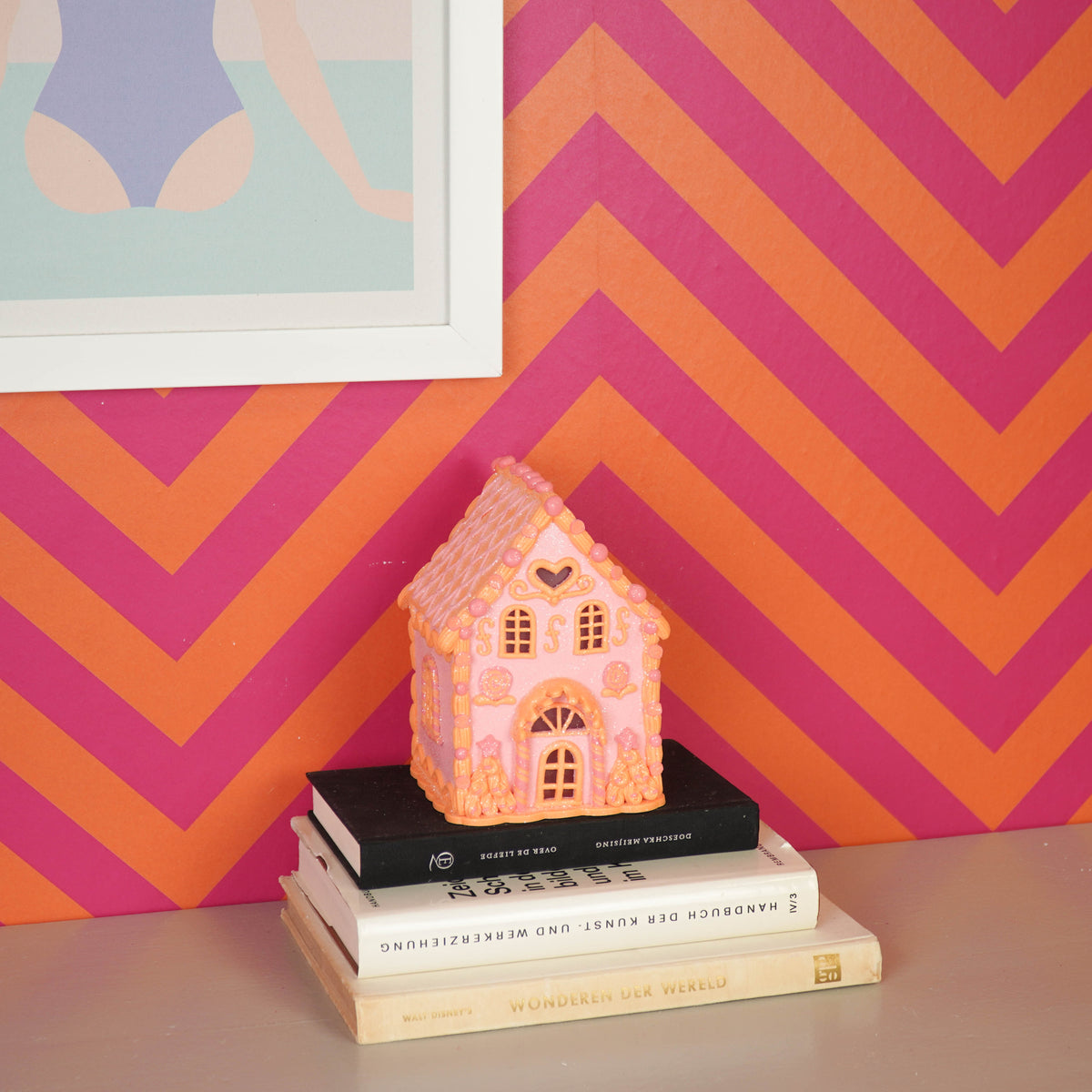 HOUSEVITAMIN LED CANDY HOUSE POLYRESIN ROZE/ORANJE 18,5 CM
