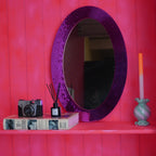 HOUSEVITAMIN OVALE WANDSPIEGEL DISCO GLAS ROZE 60 × 40 CM