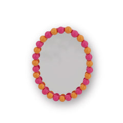 HOUSEVITAMIN OVALE WANDSPIEGEL BUBBLES MDF/GLAS NEONROZE/ORANJE 29 CM