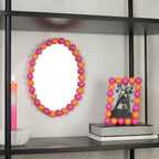 HOUSEVITAMIN OVALE WANDSPIEGEL BUBBLES MDF/GLAS NEONROZE/ORANJE 29 CM