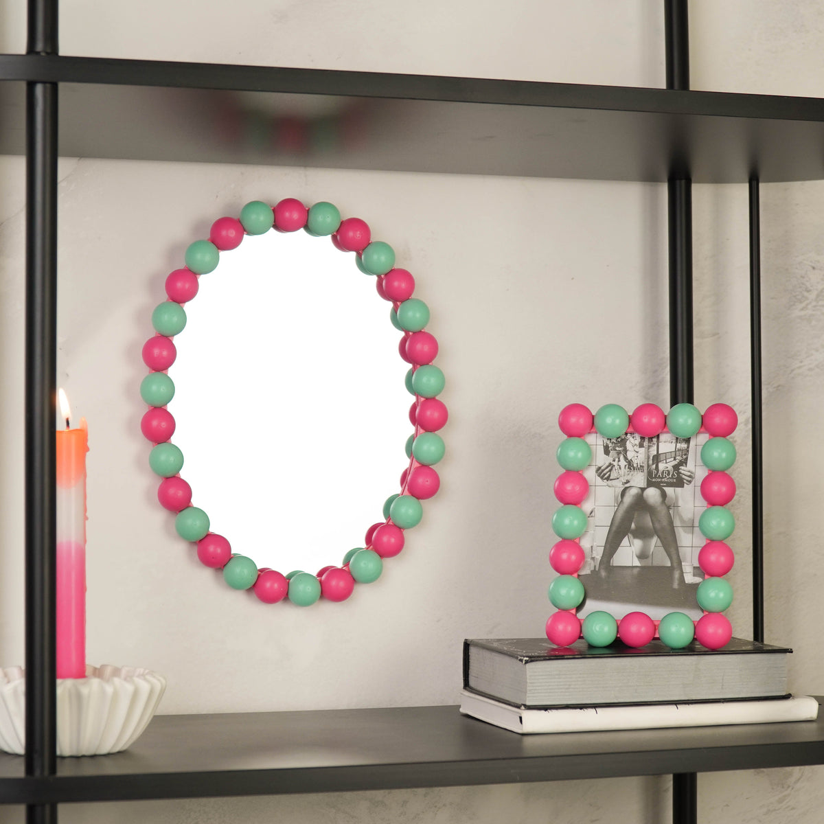 HOUSEVITAMIN FOTOLIJST BUBBLES MDF NEONROZE/MINT 18,5 × 13,5 CM