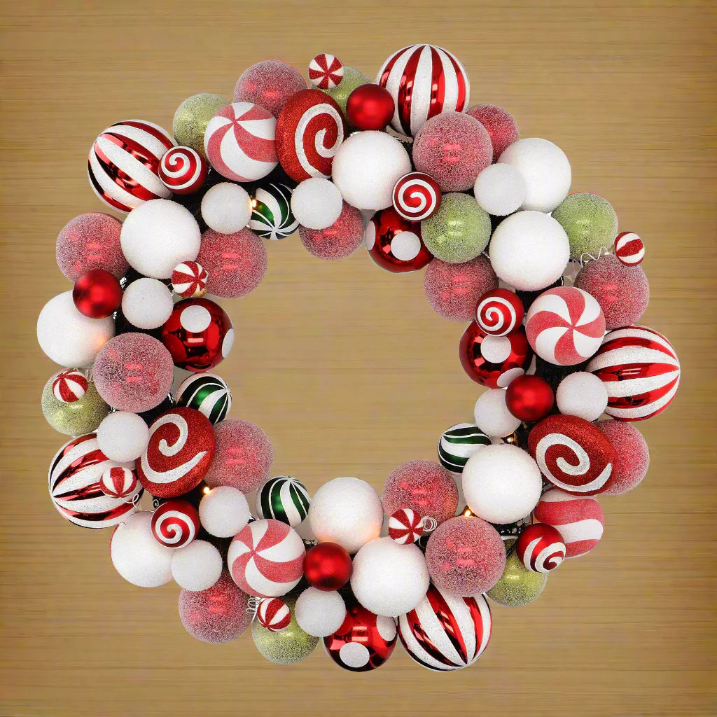 Ronde kerstslinger met ballen en LED-licht Kerstdecoratie Ø 65 cm