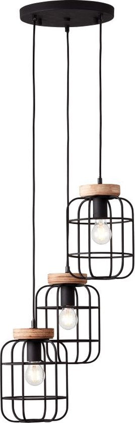 BRILLIANT GWEN HANGLAMP E27 MAX 3X40W ZWART/HOUT - Tuincentrum Lopik