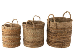 Set Of 3 Baskets Lucie Raffia Natural - Tuincentrum Lopik