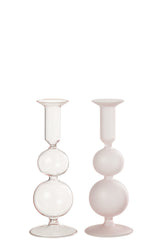 J-LINE KAARSENHOUDER 2 ORBS MAT/TRANSPARANT GLAS LICHTROZE SET VAN 2 - Tuincentrum Lopik