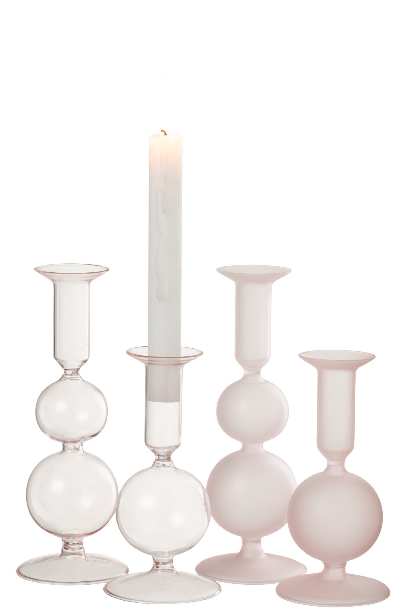 J-LINE KAARSENHOUDER 2 ORBS MAT/TRANSPARANT GLAS LICHTROZE SET VAN 2 - Tuincentrum Lopik