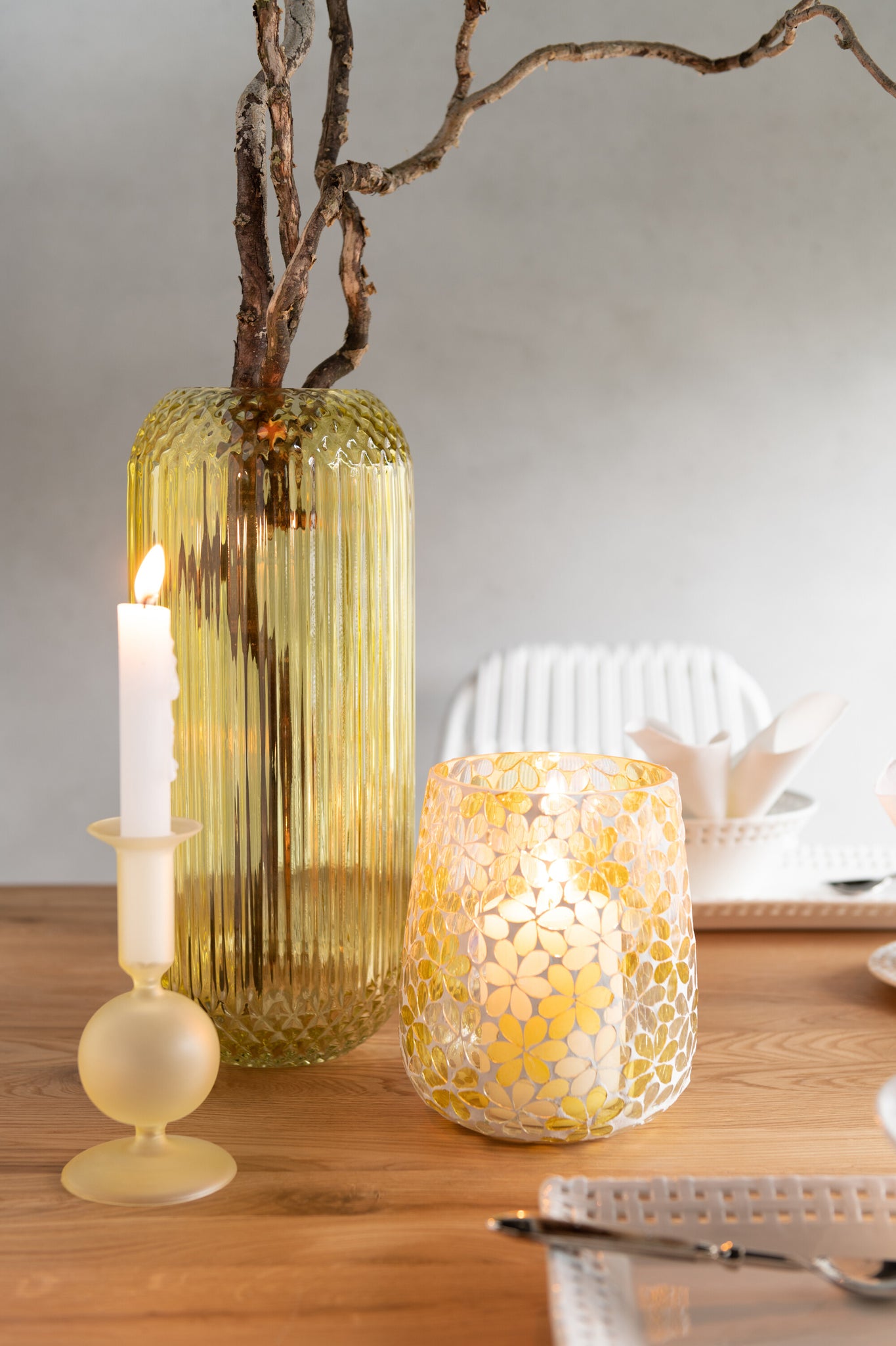 J-LINE KAARSENHOUDER 1 ORB MAT/TRANSPARANT GLAS LICHTGEEL KLEIN SET VAN 2 - Tuincentrum Lopik