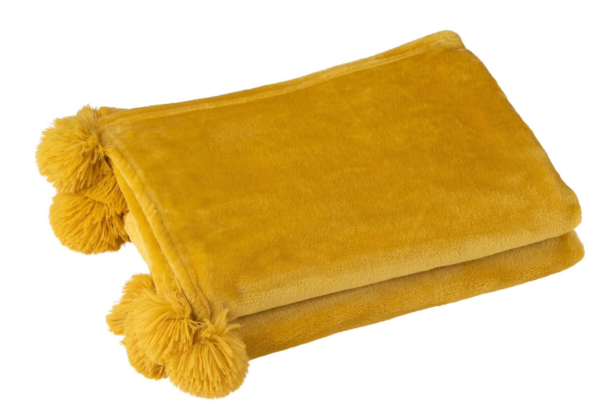 J-LINE PLAID POMPOM POLYESTER OCHRE - Tuincentrum Lopik