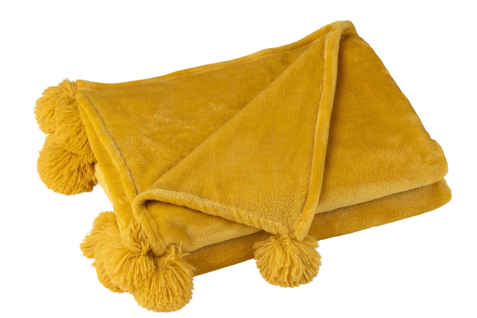 J-LINE PLAID POMPOM POLYESTER OCHRE - Tuincentrum Lopik