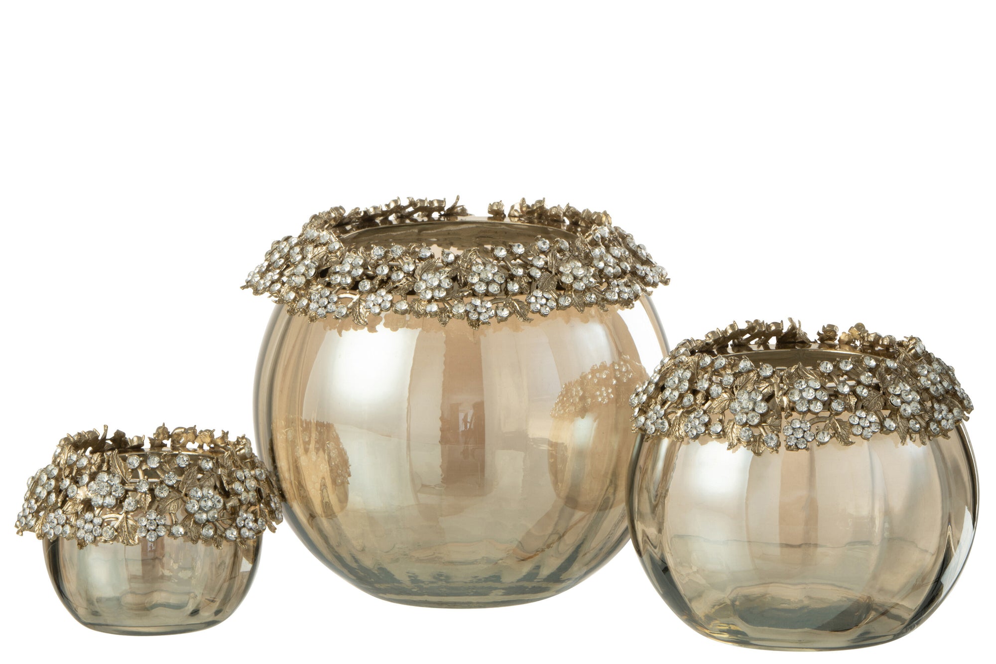 J-LINE TEALIGHT HOLDER VOLVE METAL/GLASS GOLD/BRONZE LARGE