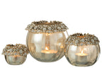 J-LINE TEALIGHT HOLDER VOLVE METAL/GLASS GOLD/BRONZE LARGE