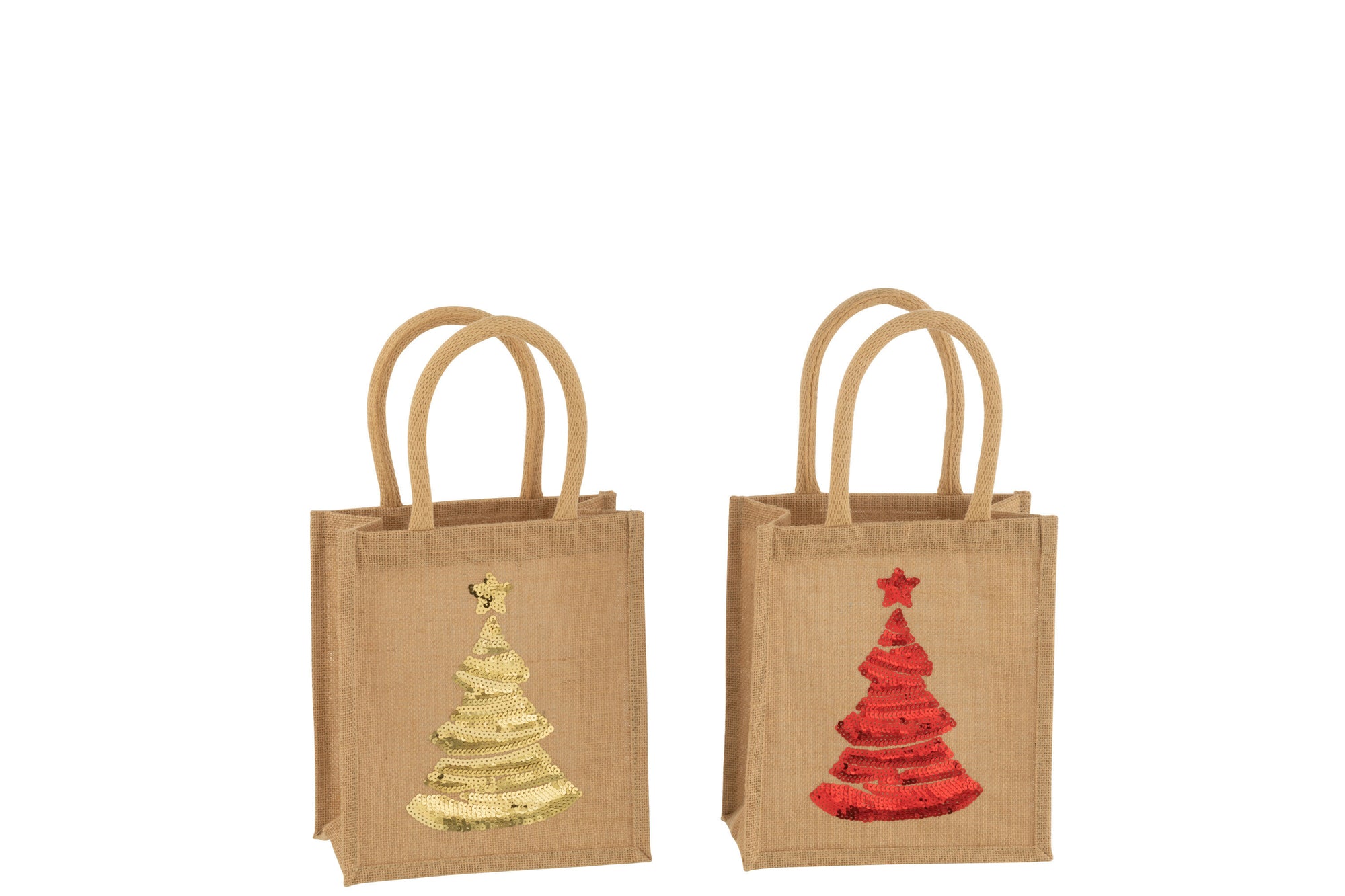 J-LINE BAG CHRISTMAS TREE SEQUIN JUTE NATUREL ASSORTIMENT VAN 2 - Tuincentrum Lopik