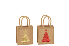 J-LINE BAG CHRISTMAS TREE SEQUIN JUTE NATUREL ASSORTIMENT VAN 2 - Tuincentrum Lopik