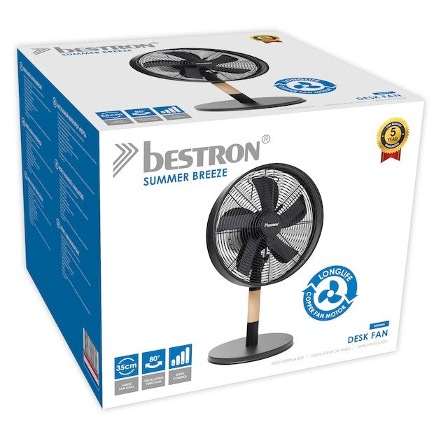  DFT35WB DESIGN BUREAUVENTILATOR 35 CM ZWART / HOUTKLEUR 35 WATT