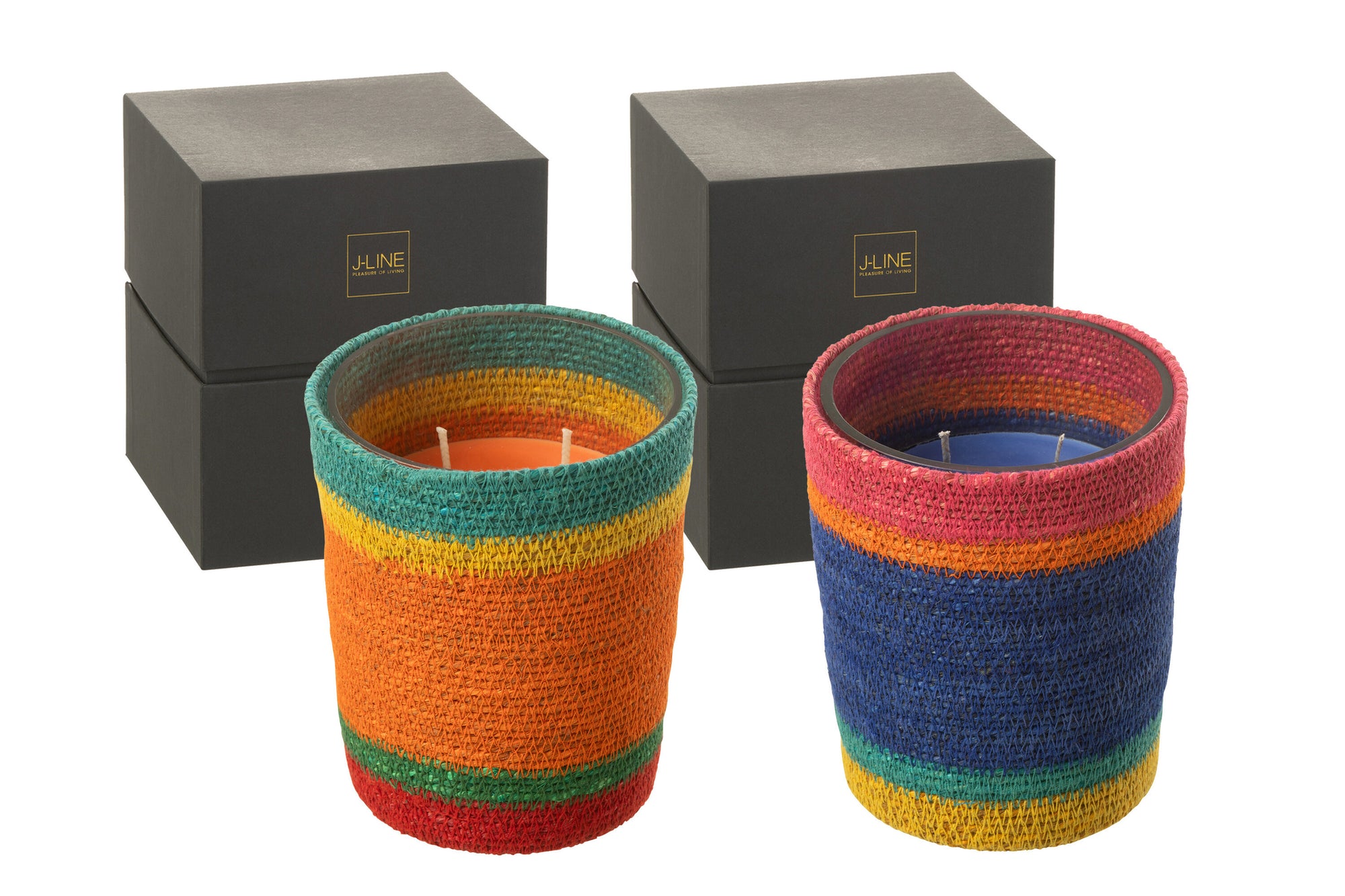 J-LINE GEURKAARS MAND BLAUW – WAX/MAND/GLAS – 55 UUR – SET VAN 2 - Tuincentrum Lopik
