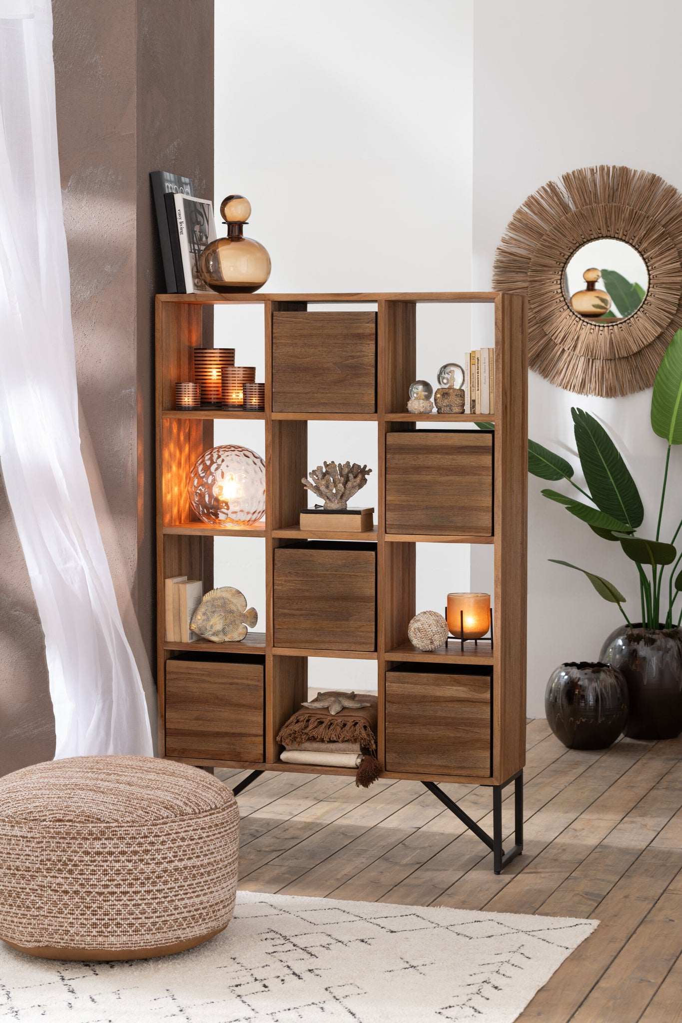 J-LINE KAST MET LADES GERECYCLED TEAK NATUREL - Tuincentrum Lopik